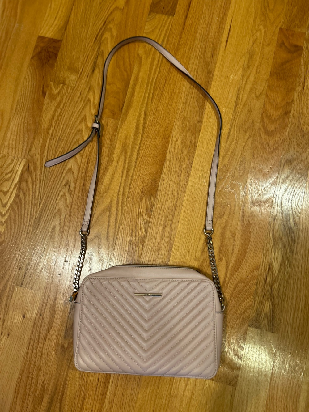Aldo Chevron Quilted Crossbody in Pale Pink/Blush with Gold Hardware